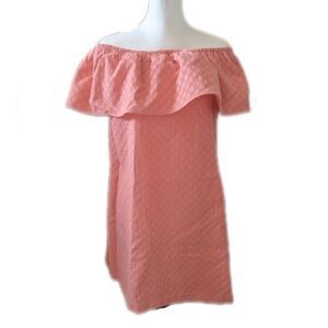 5/$55 Crown & Ivy coral peach (subtle dot pattern) off the shoulder dress - M
